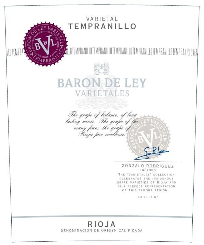 Baron de Ley Varietales Tempranillo 2015 Front Label
