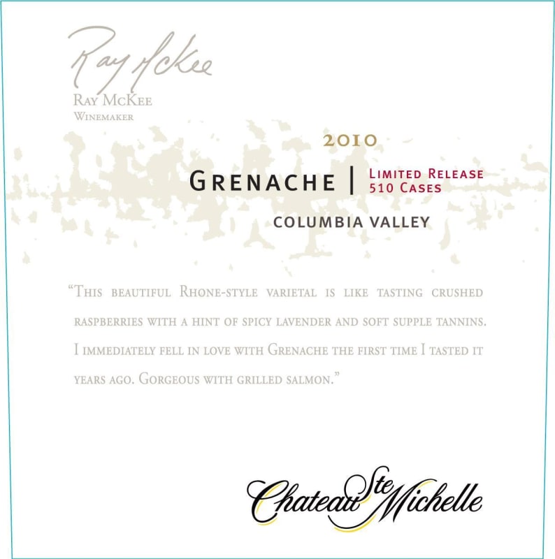Chateau Ste. Michelle Limited Release Grenache 2010 Front Label