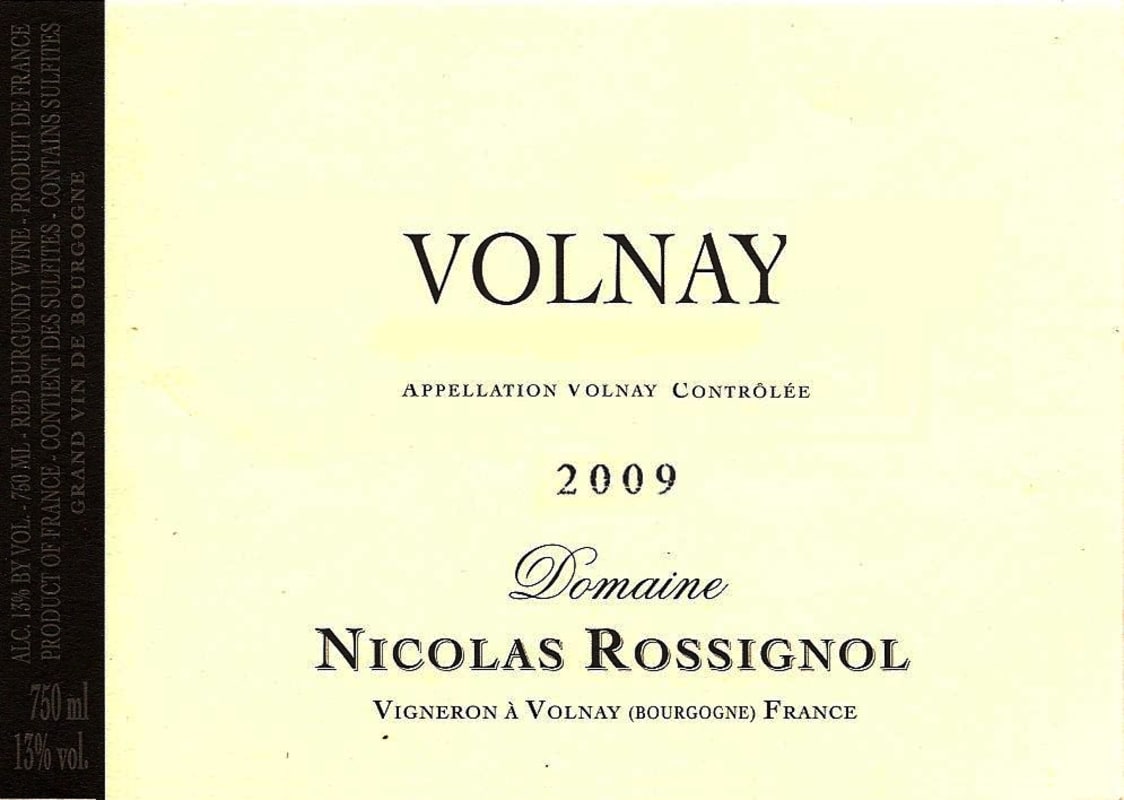 Domaine Nicolas Rossignol Volnay 2009 Front Label