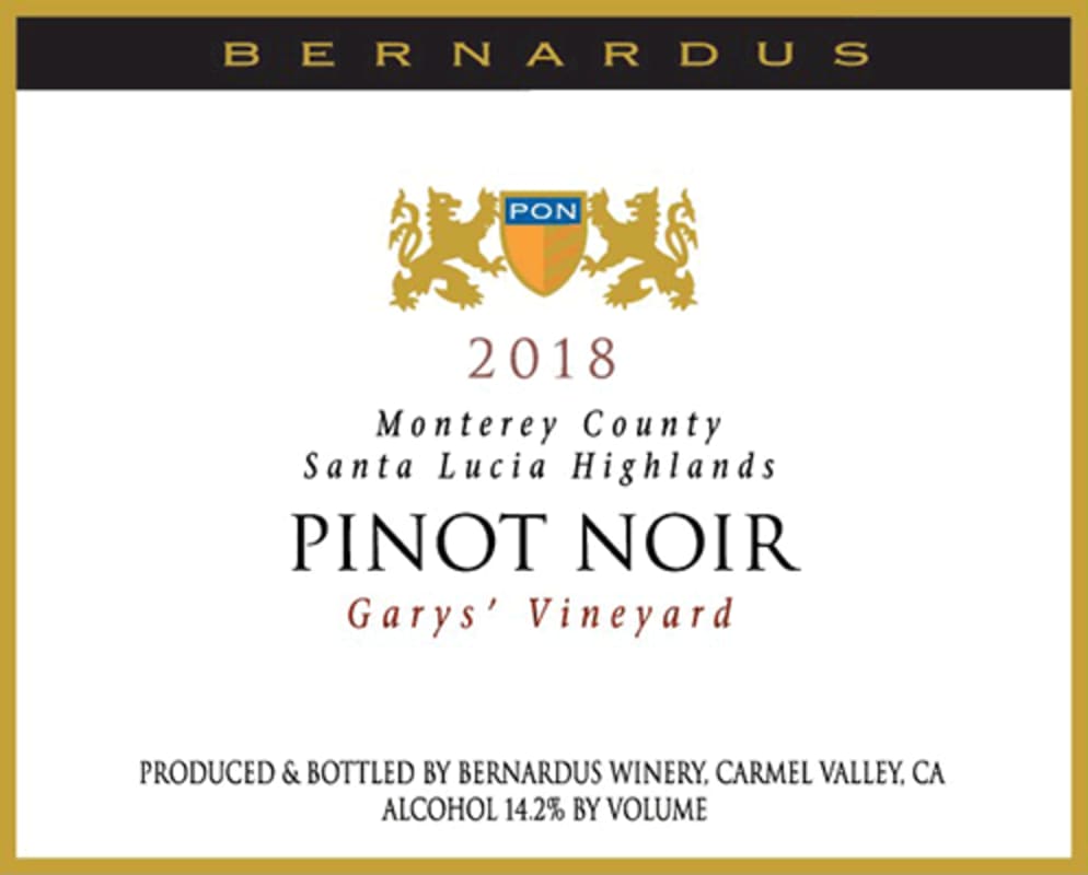 Bernardus Garys' Vineyard Pinot Noir 2018 Front Label