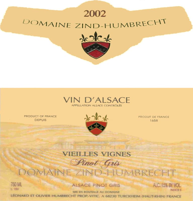 Zind-Humbrecht Alsace Vieilles Vignes Pinot Gris 2002 Front Label