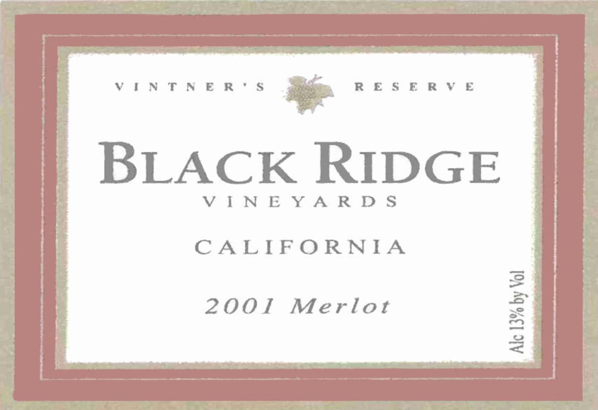 Black Ridge Vineyards Vintner's Reserve Merlot 2001 Front Label