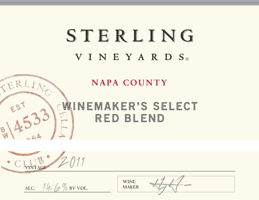 Sterling Winemaker's Select Red Blend 2011 Front Label