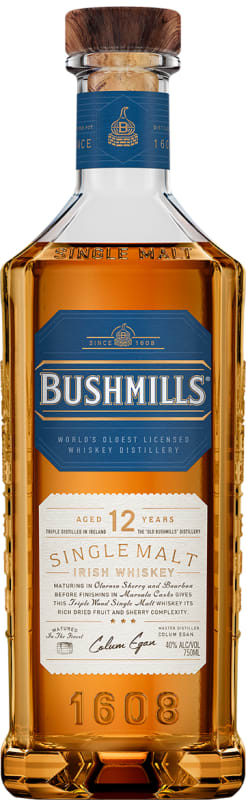 Bushmills 12 Year Single Malt Irish Whiskey Front Bottle Shot
