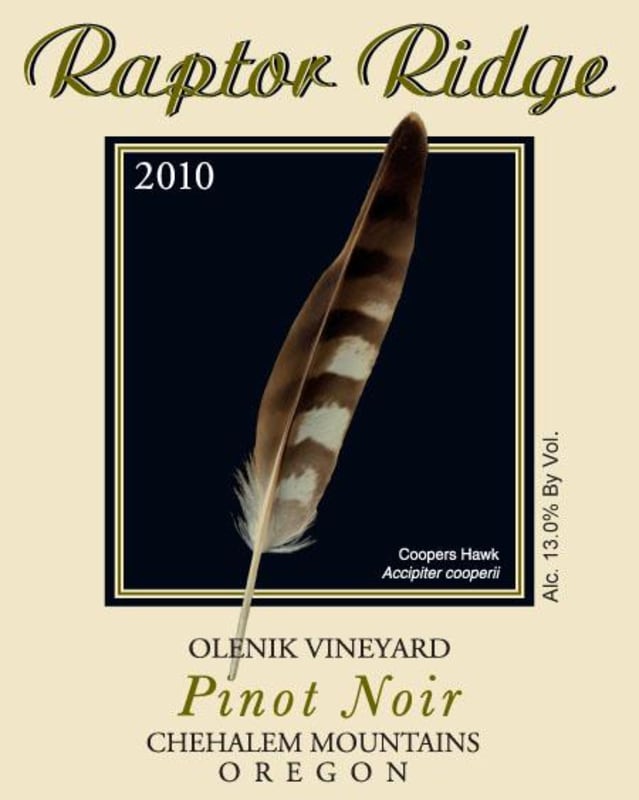 Raptor Ridge Olenik Vineyard Pinot Noir 2010 Front Label