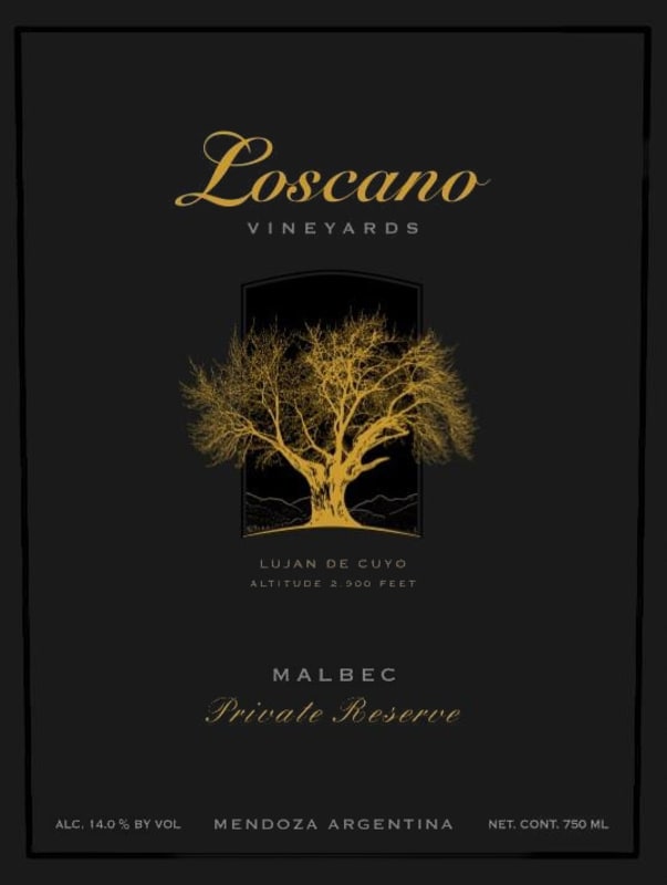 Loscano Private Reserve Malbec 2015 Front Label