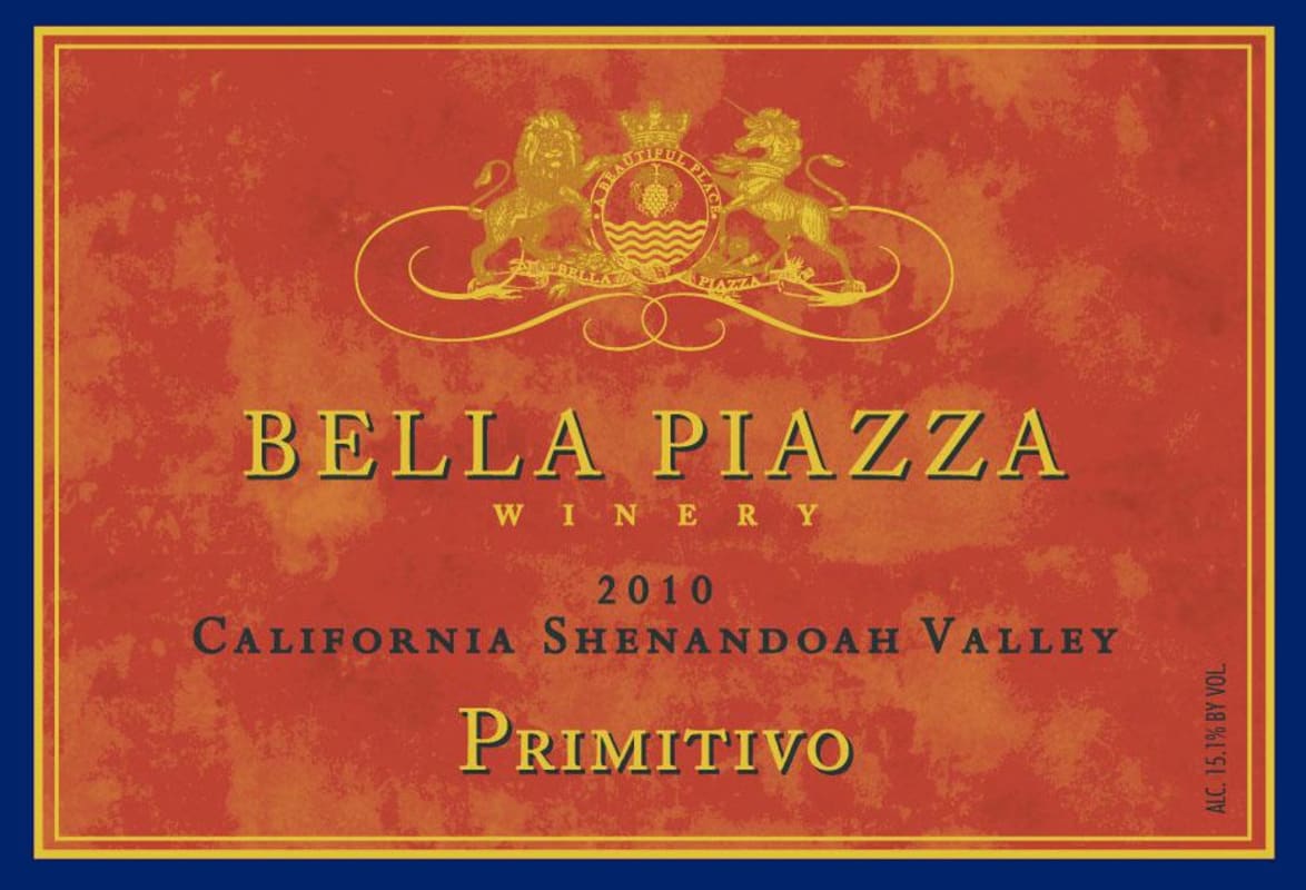 Bella Piazza Primitivo 2010 Front Label