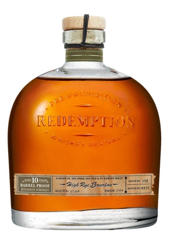 Redemption 10 Year Barrel Proof High Rye Bourbon Whiskey Front Bottle Shot