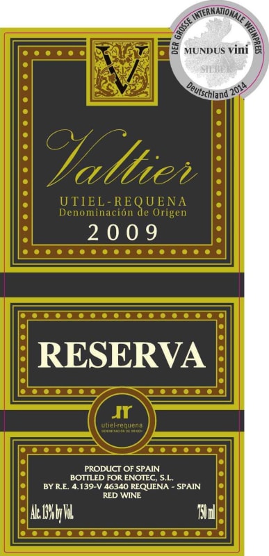 Valtier Reserva Tempranillo 2009 Front Label