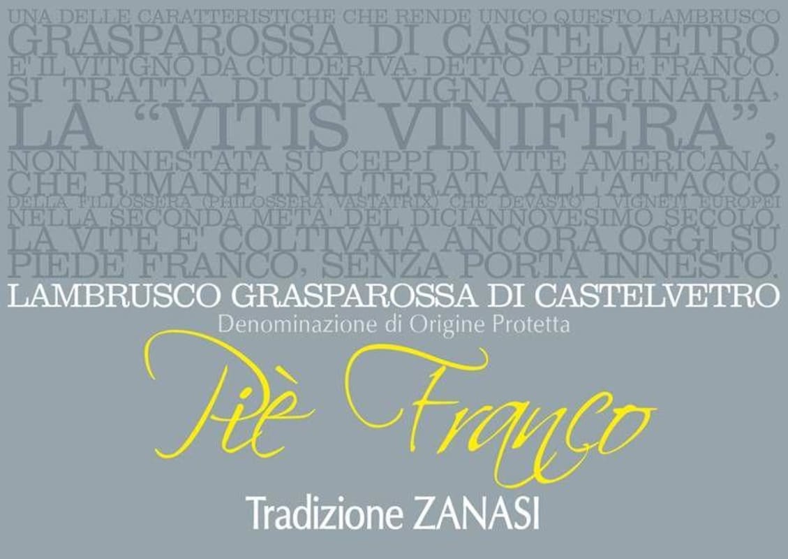 Zanasi Lambrusco Grasparossa di Castelvetro Pie Franco Front Label