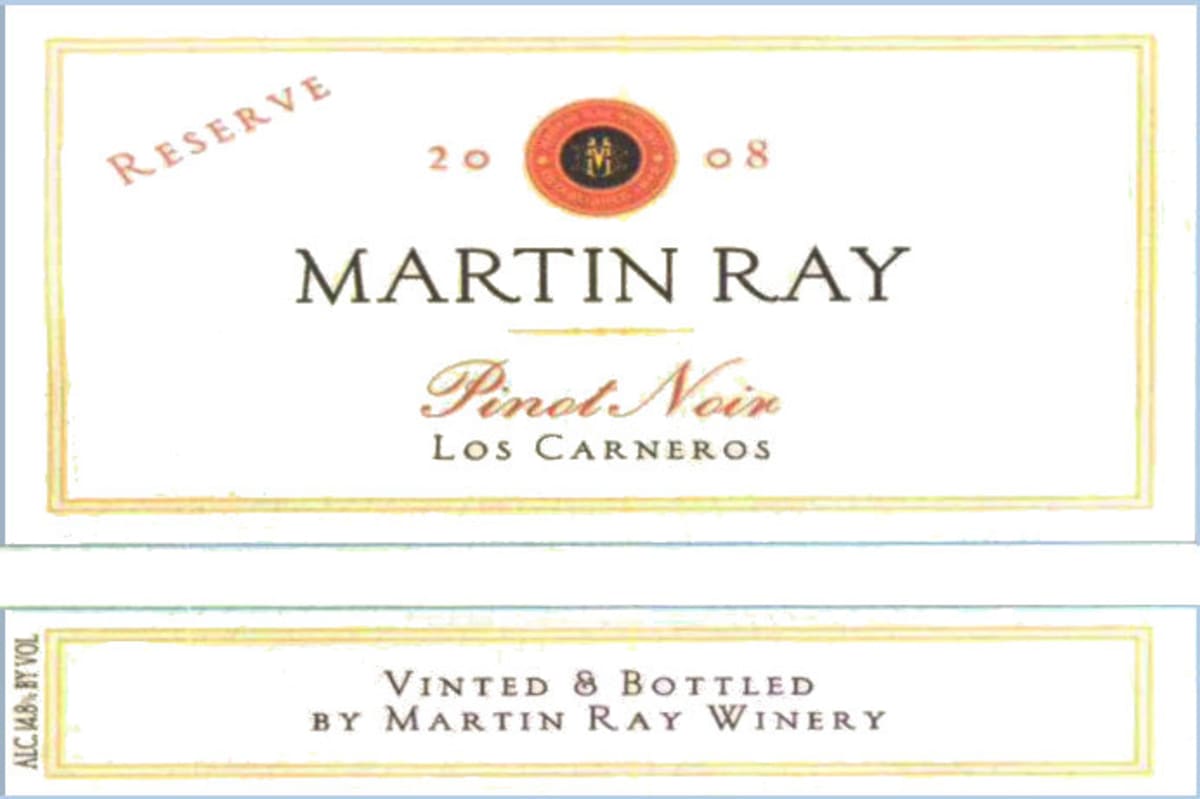 Martin Ray Los Carneros Reserve Pinot Noir 2008 Front Label