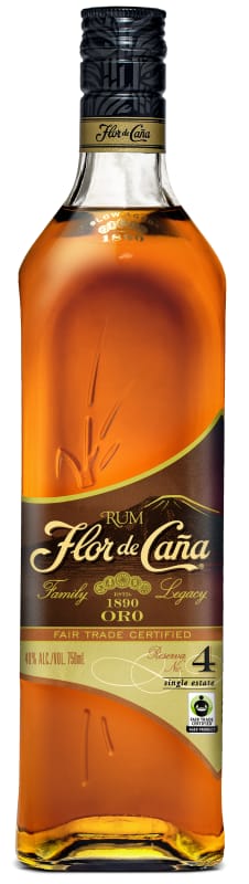 Flor de Cana 4 Year Anejo Oro Rum Front Bottle Shot