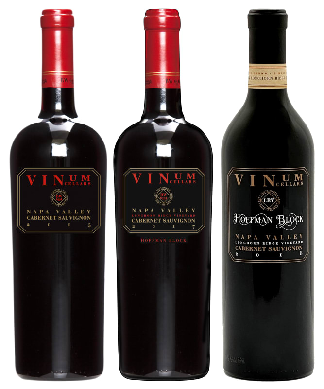 Vinum Cellars Hoffman Block Cabernet Sauvignon 6 Bottle Vertical Set (2015, 2017, 2018) Front Bottle Shot