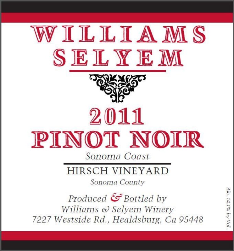 Williams Selyem Hirsch Vineyard Pinot Noir 2011 Front Label