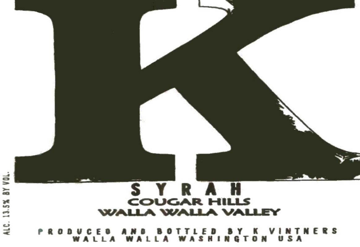 K Vintners Cougar Hills Syrah 2003 Front Label