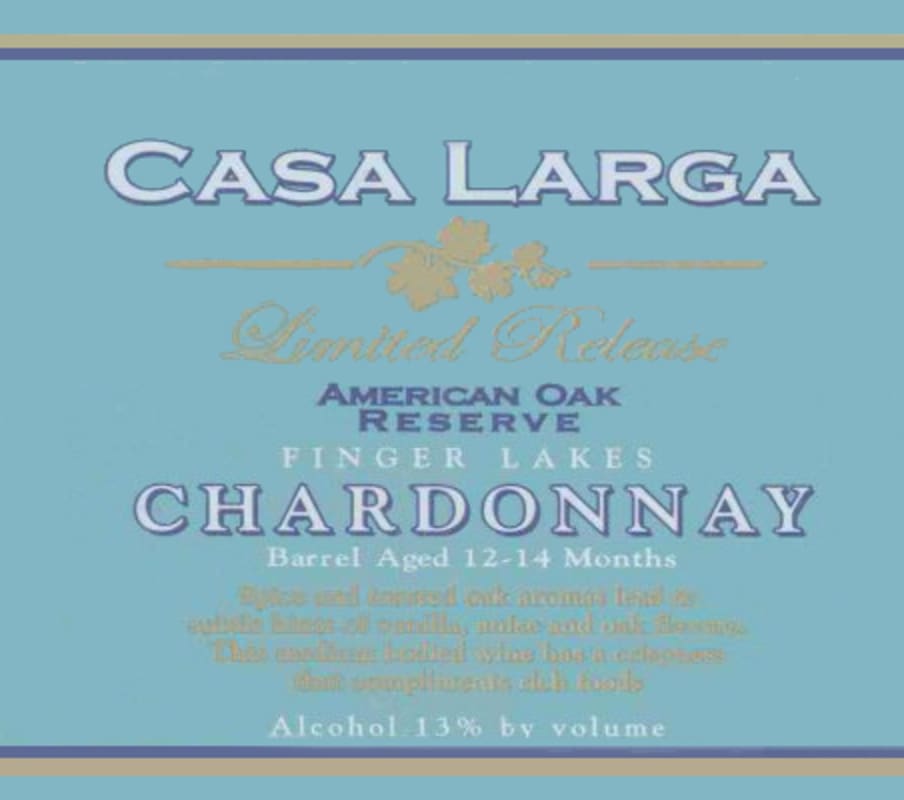 Casa Larga American Oak Reserve Chardonnay 2003 Front Label
