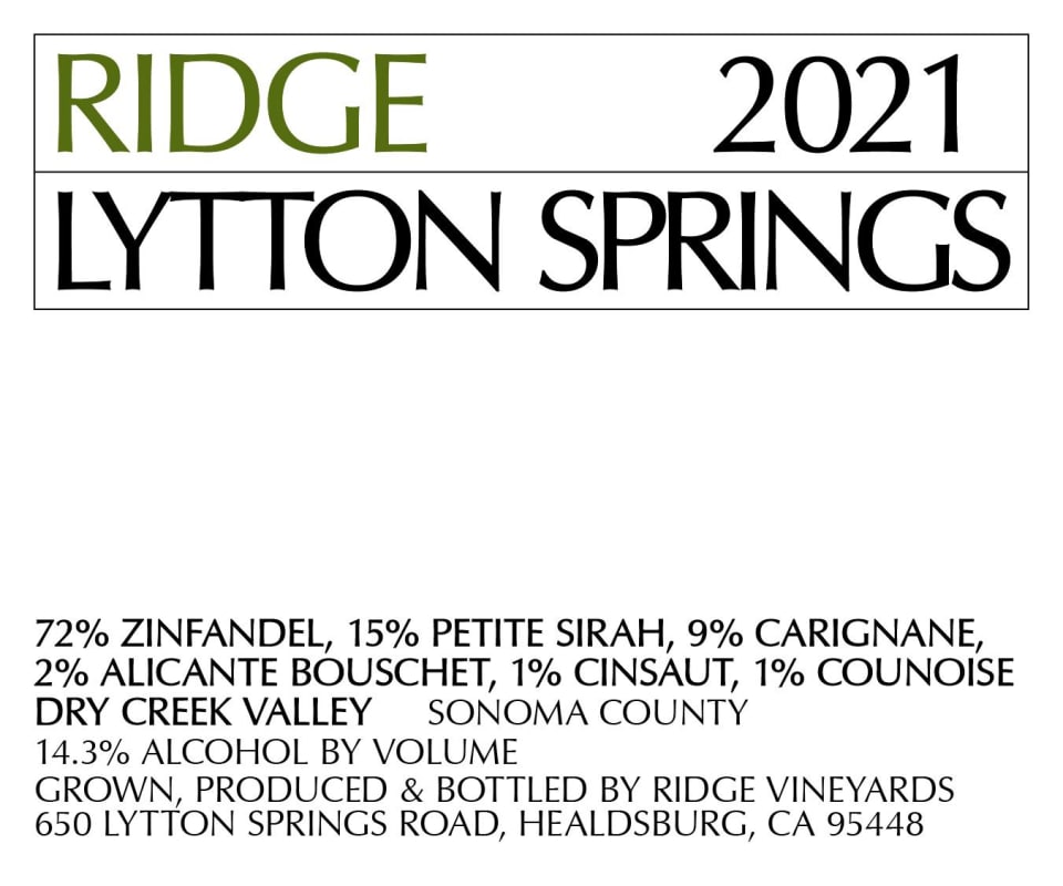 Ridge Lytton Springs Red Blend (375ML half-bottle) 2021 Front Label