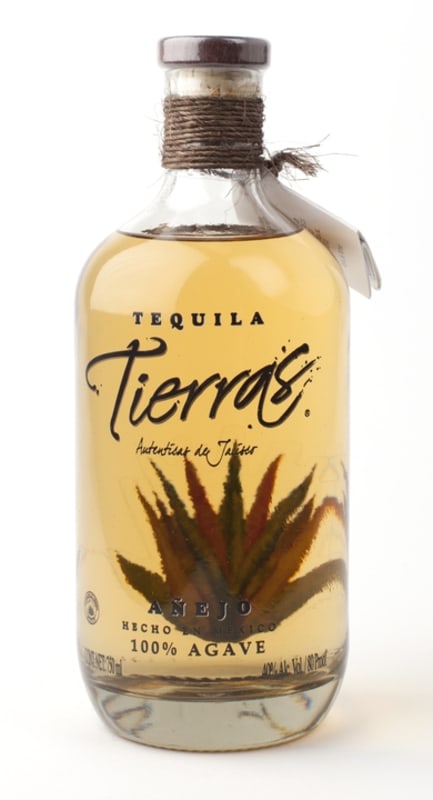 Tierras Anejo Tequila Front Bottle Shot
