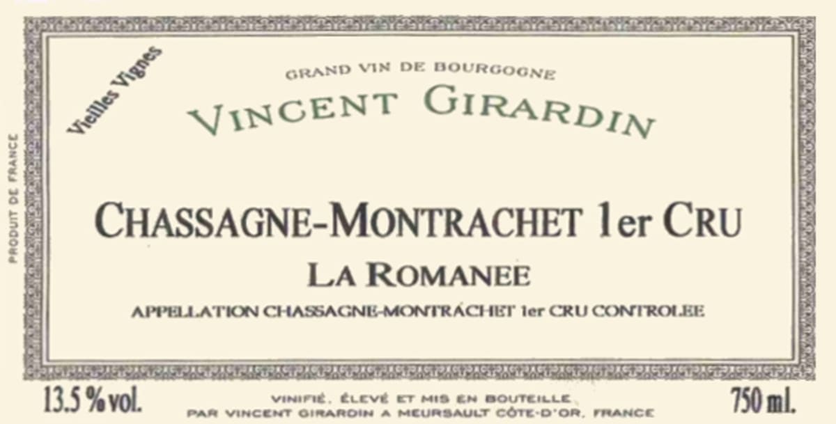 Vincent Girardin Chassagne-Montrachet La Romanee Vieilles Vignes Premier Cru 2003 Front Label