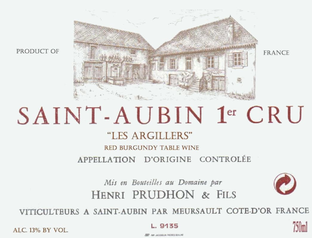 Domaine Henri Prudhon Saint-Aubin Les Argillers 2018 Front Label