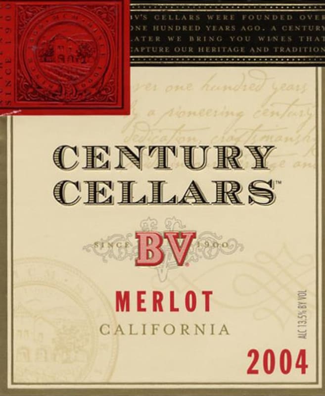 Beaulieu Vineyard Century Cellars Merlot 2004 Front Label