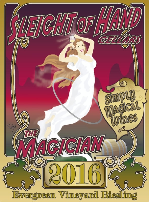 Sleight Of Hand The Magician Evergreen Vineyard Riesling 2016 Front Label