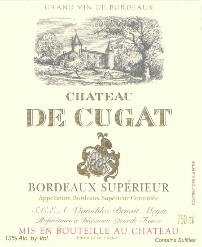 Chateau De Cugat Bordeaux Superieur 2014 Front Label