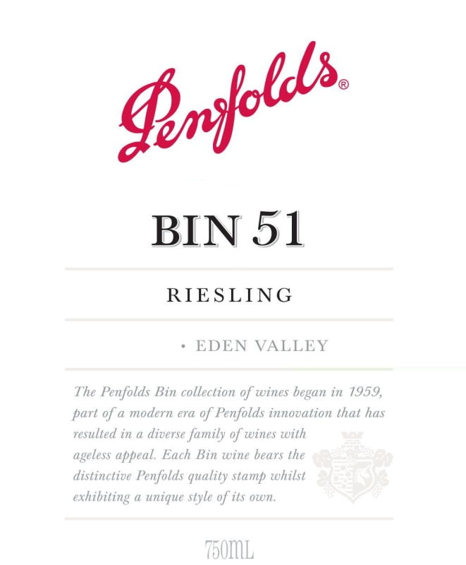 Penfolds Bin 51 Riesling 2013 Front Label