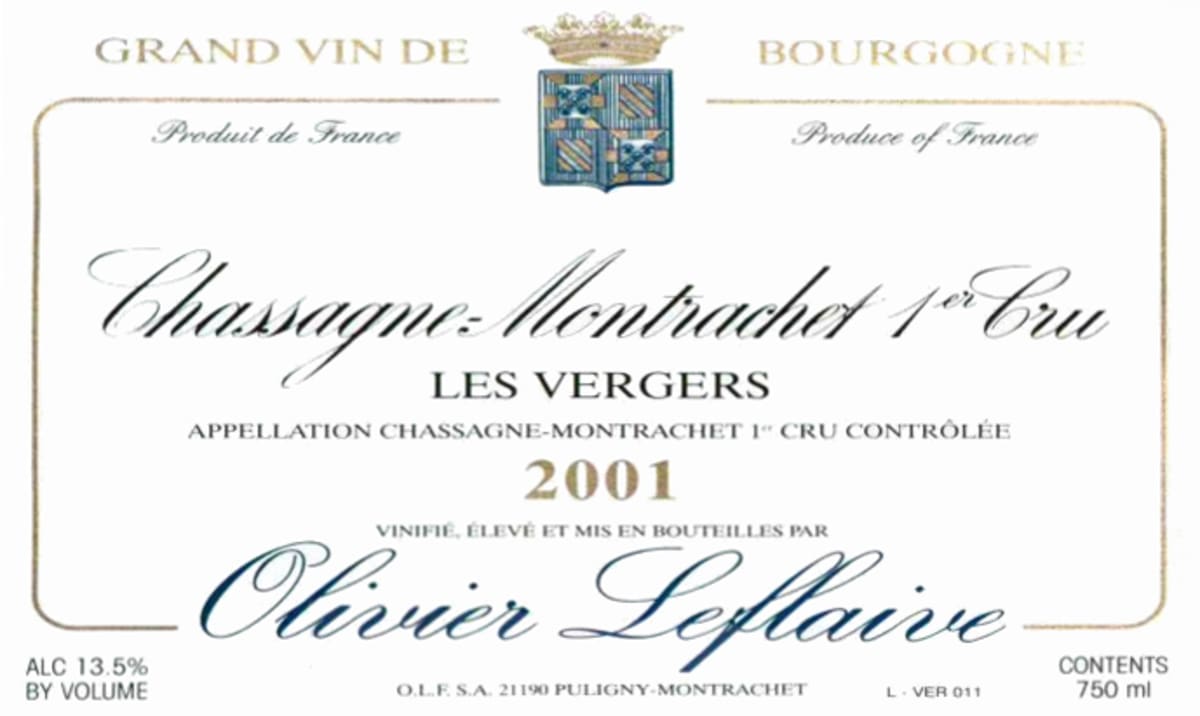 Olivier Leflaive Chassagne-Montrachet Les Vergers Premier Cru 2001 Front Label
