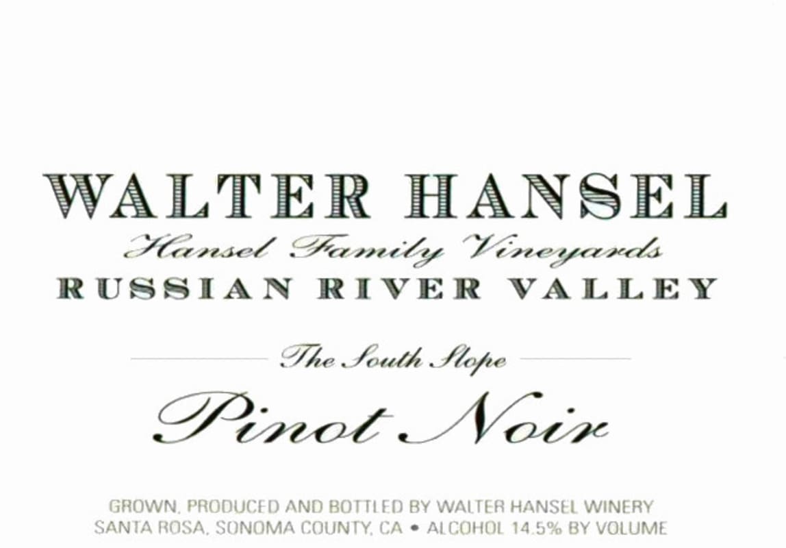 Walter Hansel The South Slope Vineyard Pinot Noir 2003 Front Label