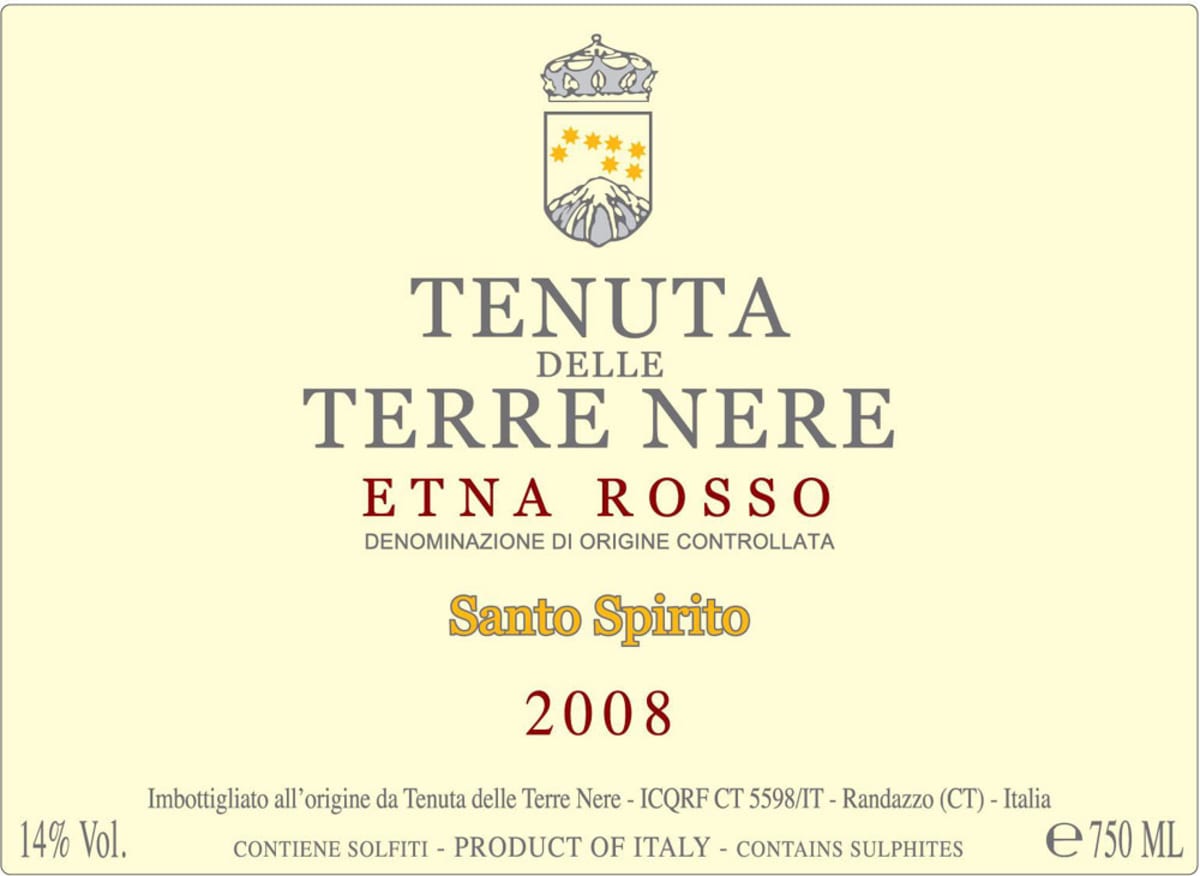 Tenuta delle Terre Nere Etna Rosso Santo Spirito 2008 Front Label