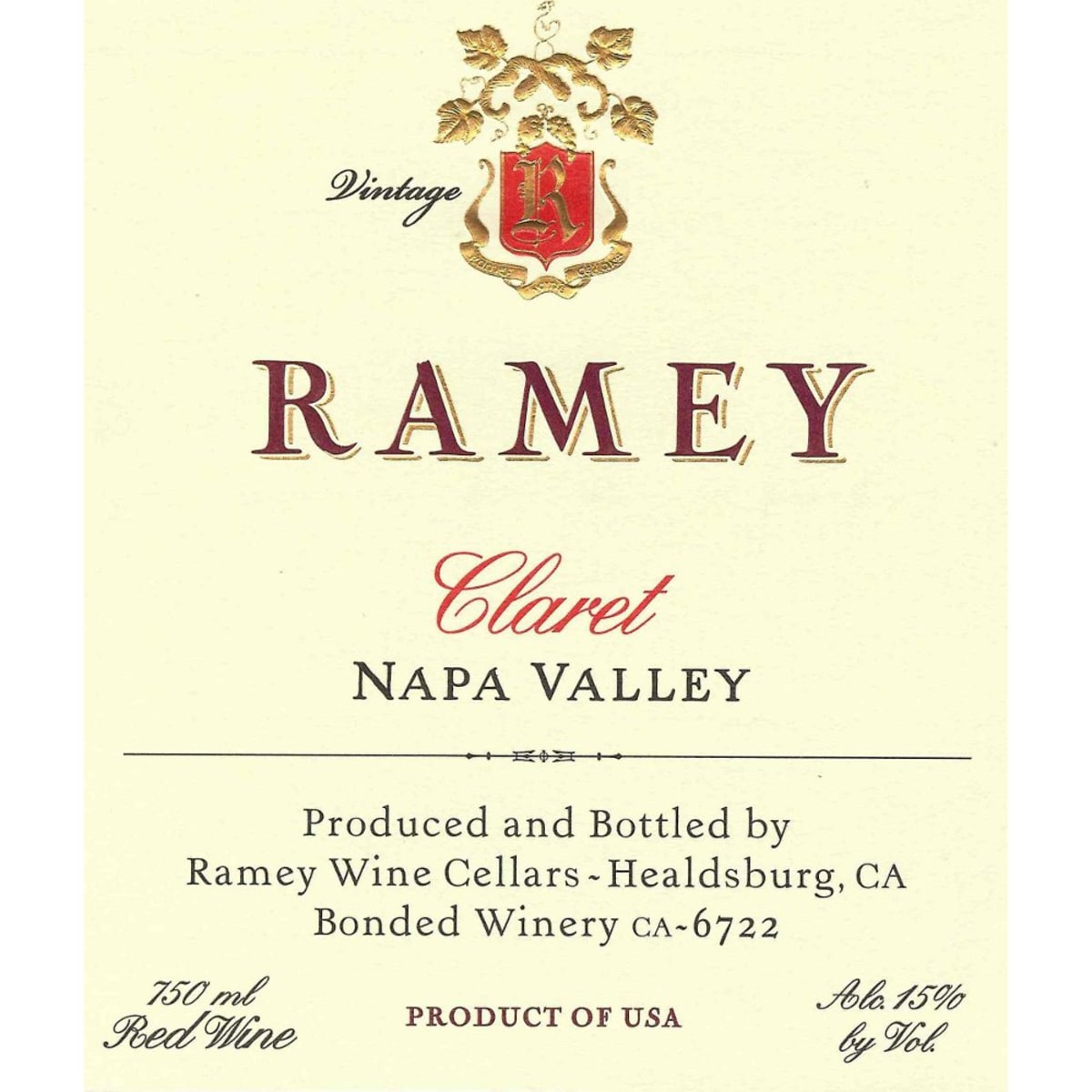 Ramey Napa Valley Claret 2008 Front Label