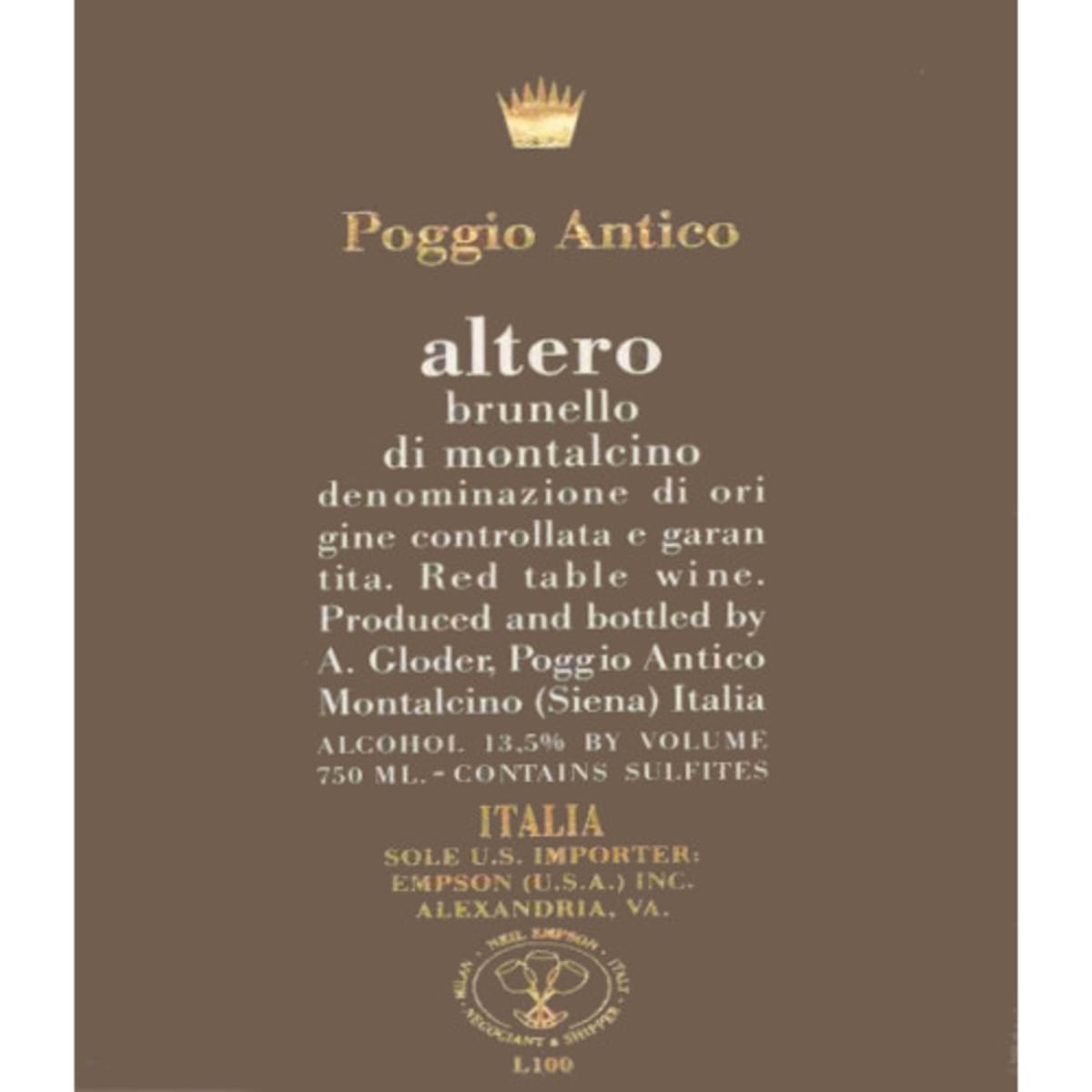 Poggio Antico Brunello di Montalcino Altero 1997 Front Label
