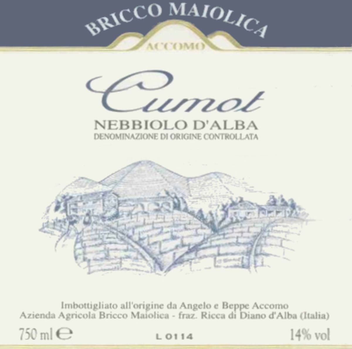 Azienda Agricola Briccomaiolica Cumot 2001 Front Label