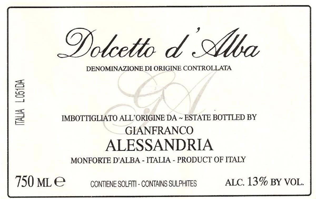 Gianfranco Alessandria Dolcetto d'Alba 2010 Front Label