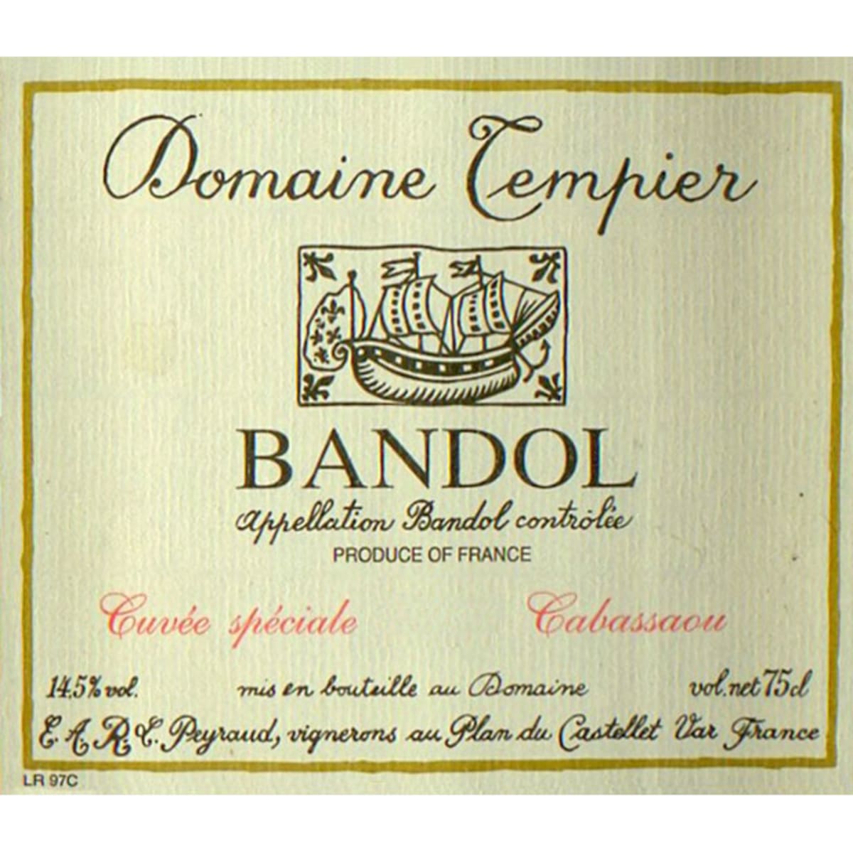 Domaine Tempier La Cabassaou Bandol Cuvee Speciale 2002 Front Label