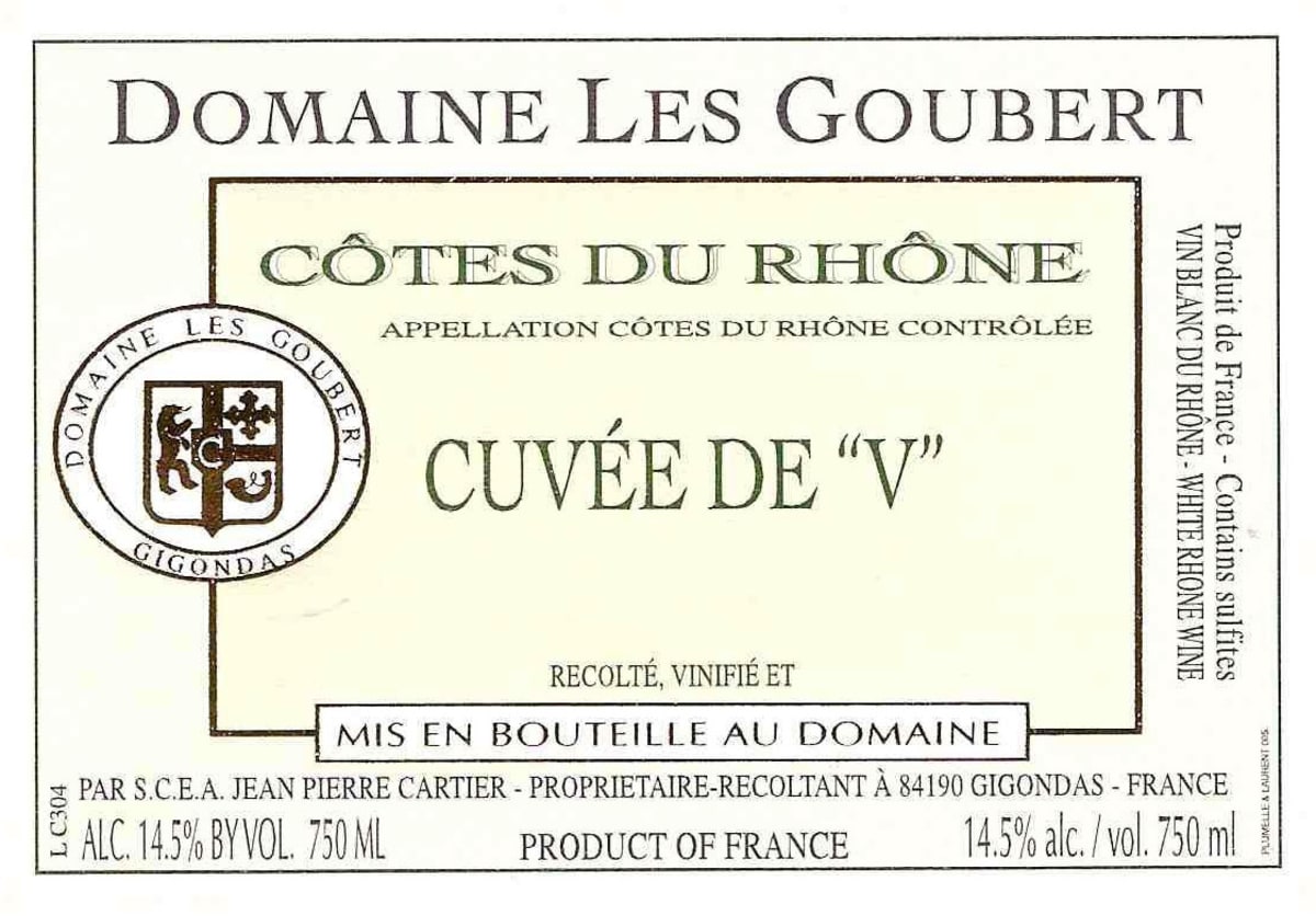 Domaine Les Goubert Cotes du Rhone Cuvee de V 2012 Front Label