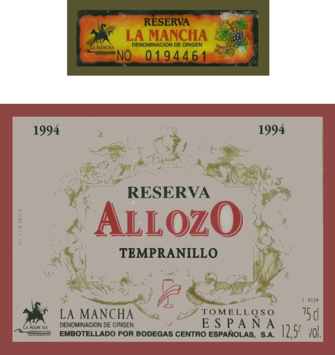 Allozo Reserva 1994 Front Label