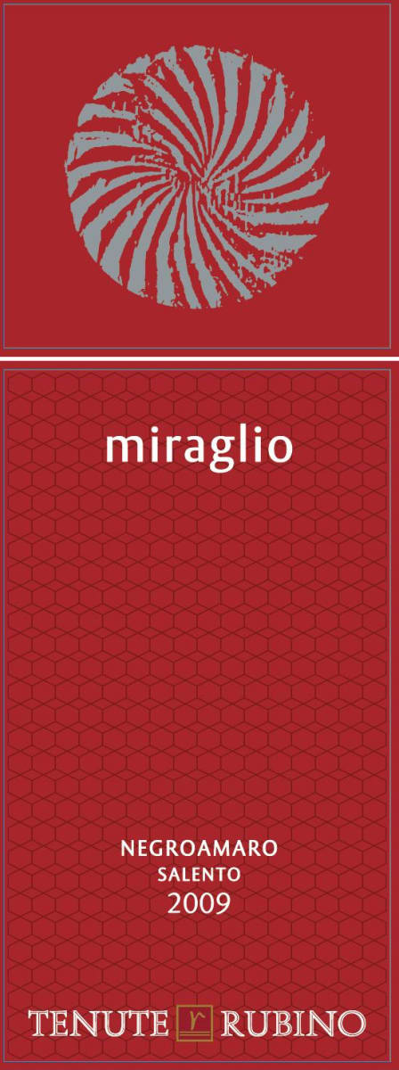 Tenute Rubino Miraglio Negroamaro 2009 Front Label