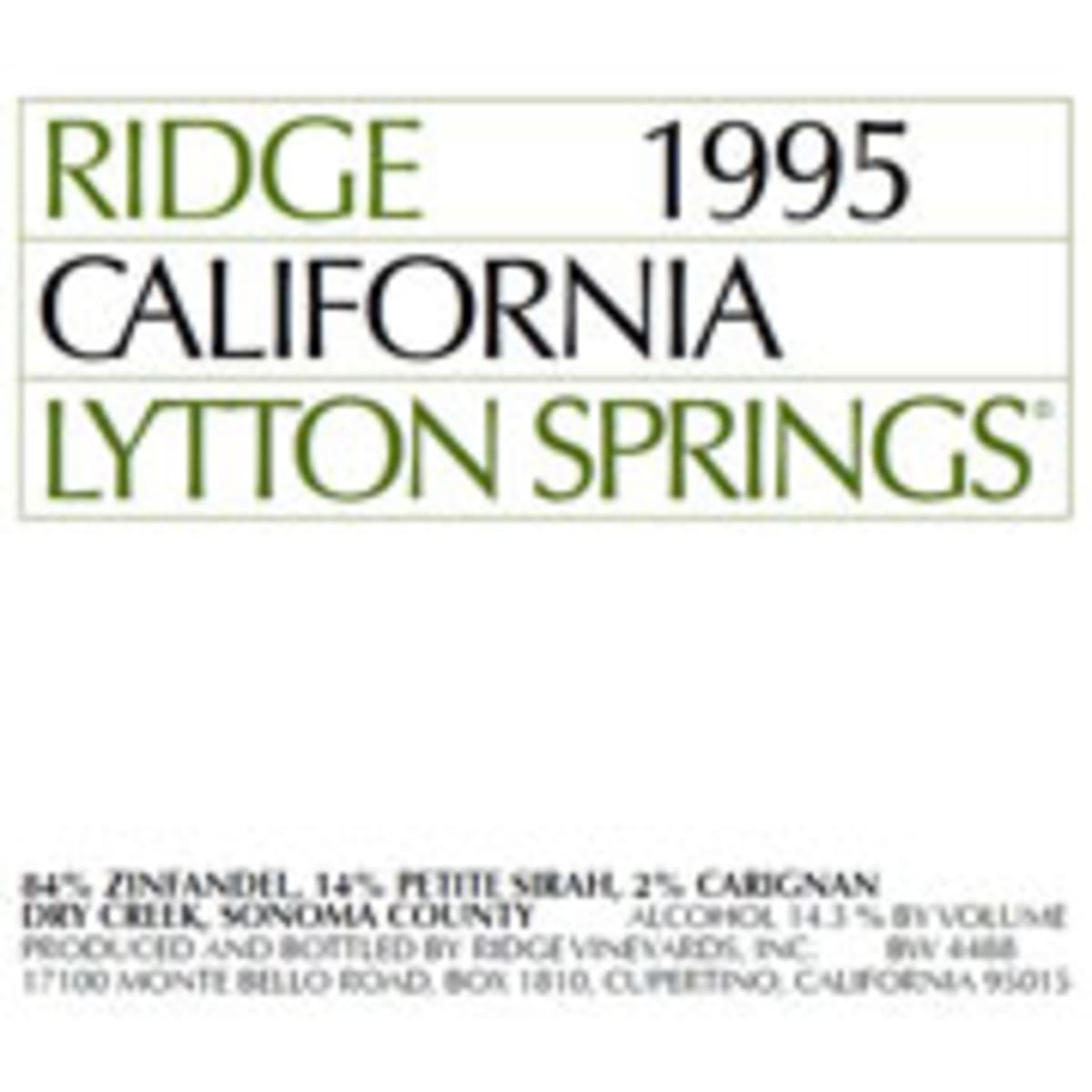 Ridge Lytton Springs Red Blend 1995 Front Label