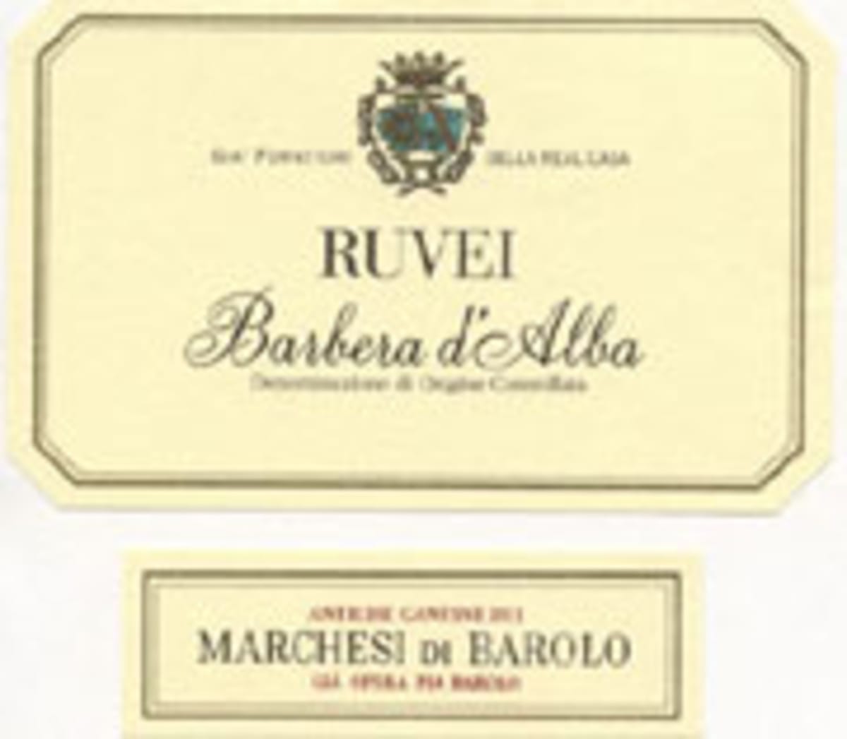 Marchesi di Barolo Barbera d'Alba Ruvei 2002 Front Label