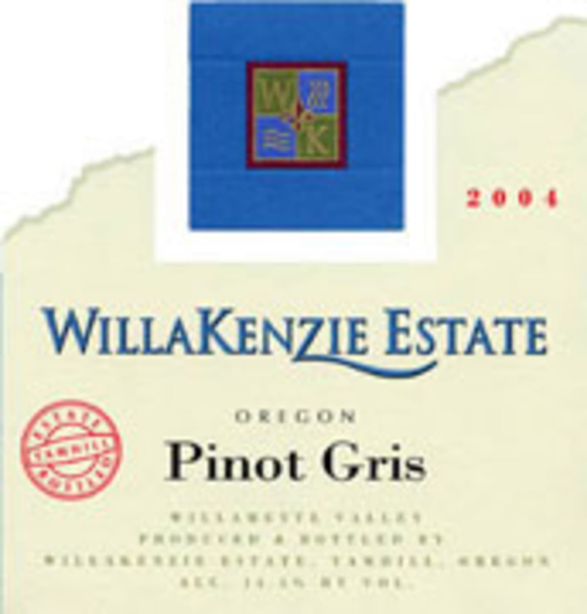 WillaKenzie Estate Pinot Gris 2004 Front Label