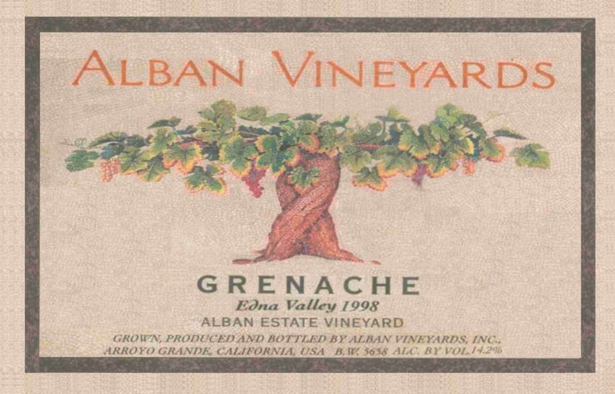 Alban Grenache 1998 Front Label