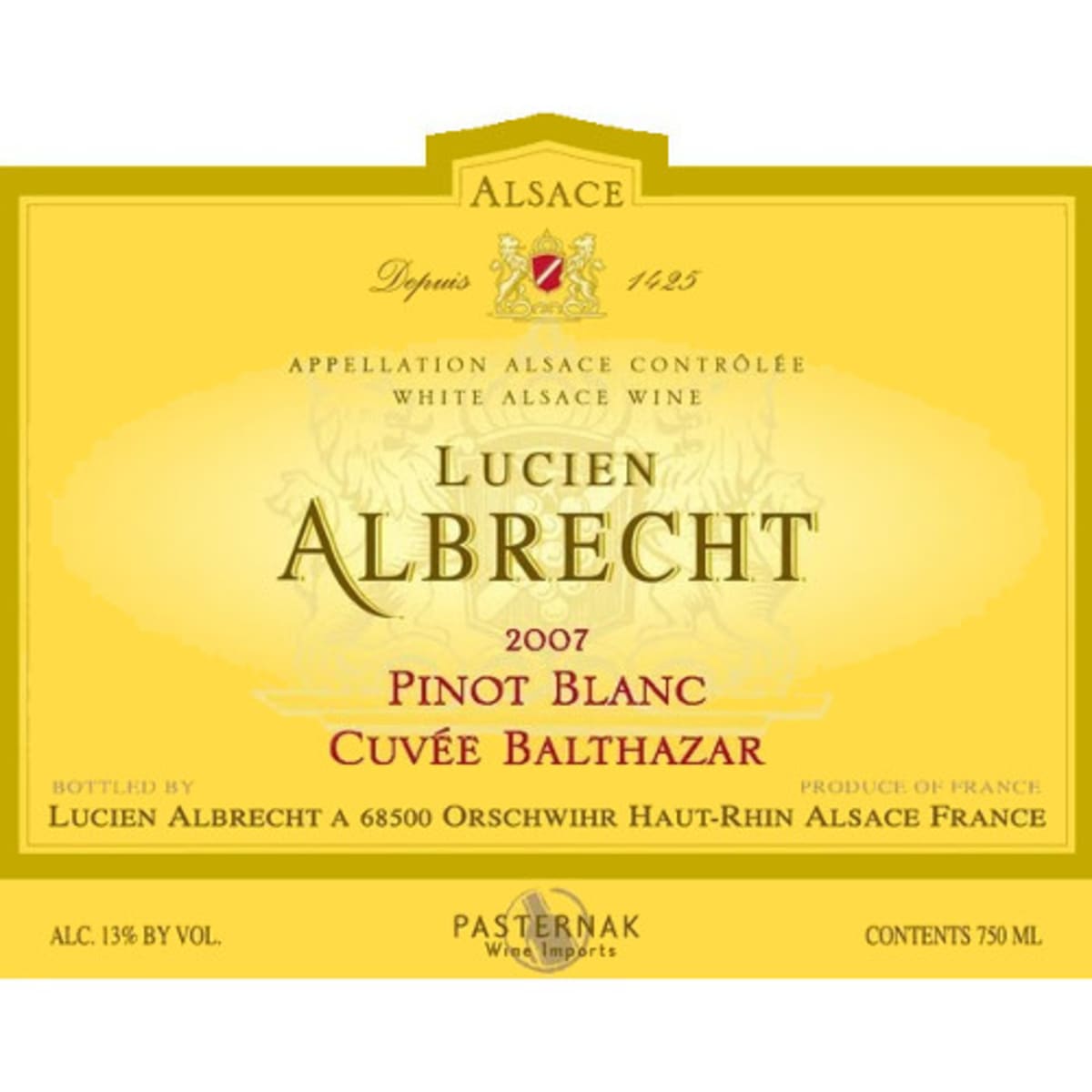 Lucien Albrecht Reserve Pinot Blanc Balthazar 2007 Front Label