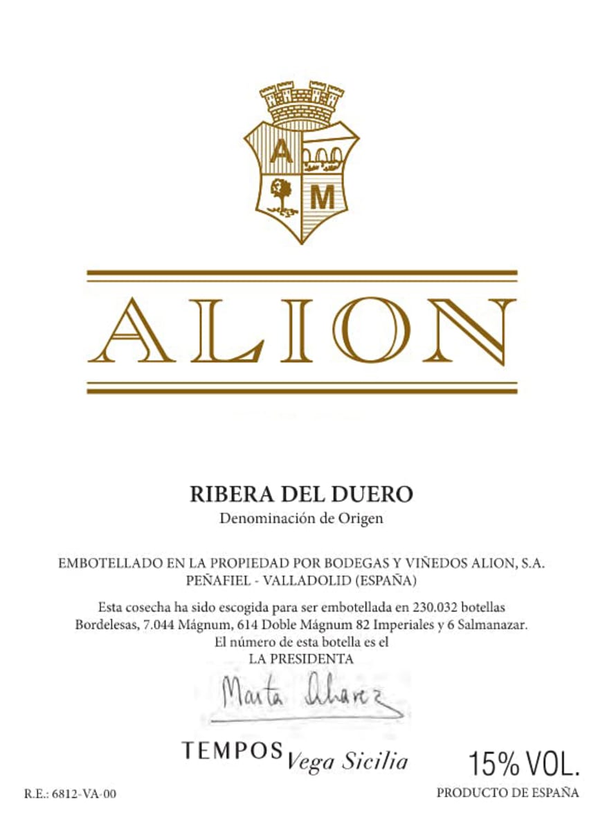 Tempos Vega Sicilia Alion (1.5 Liter Magnum) 2019 Front Label