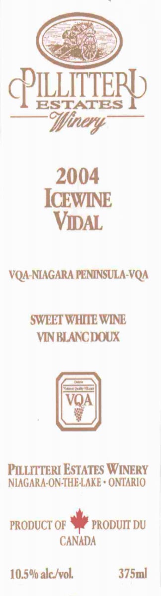 【高価値】 Winery Estates Pillitteri Vidal Wine.com | 2004 Icewine ワイン