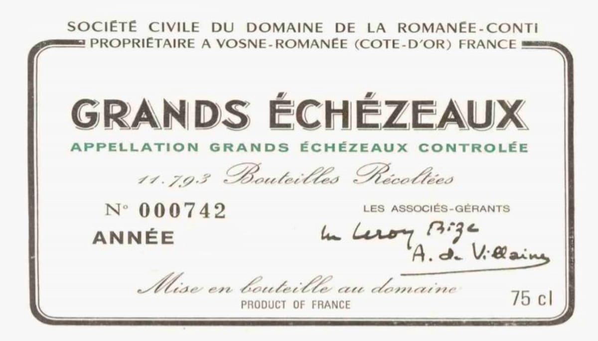 Domaine de la Romanee-Conti Echezeaux Grand Cru 1988 Front Label