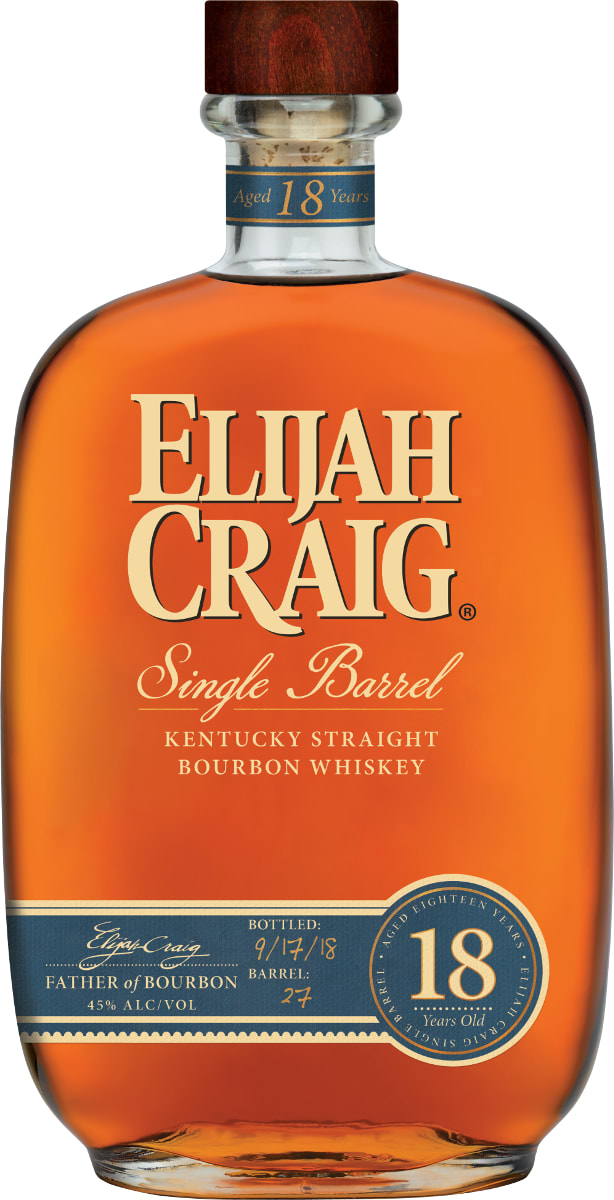 Elijah Craig 18 Year Single Barrel Bourbon Whiskey Front Bottle Shot