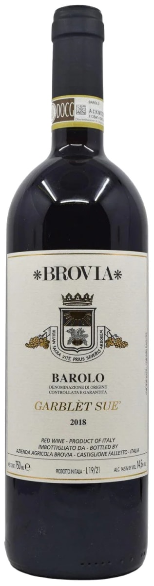 Brovia Barolo Garblet Sue 2018 Front Bottle Shot
