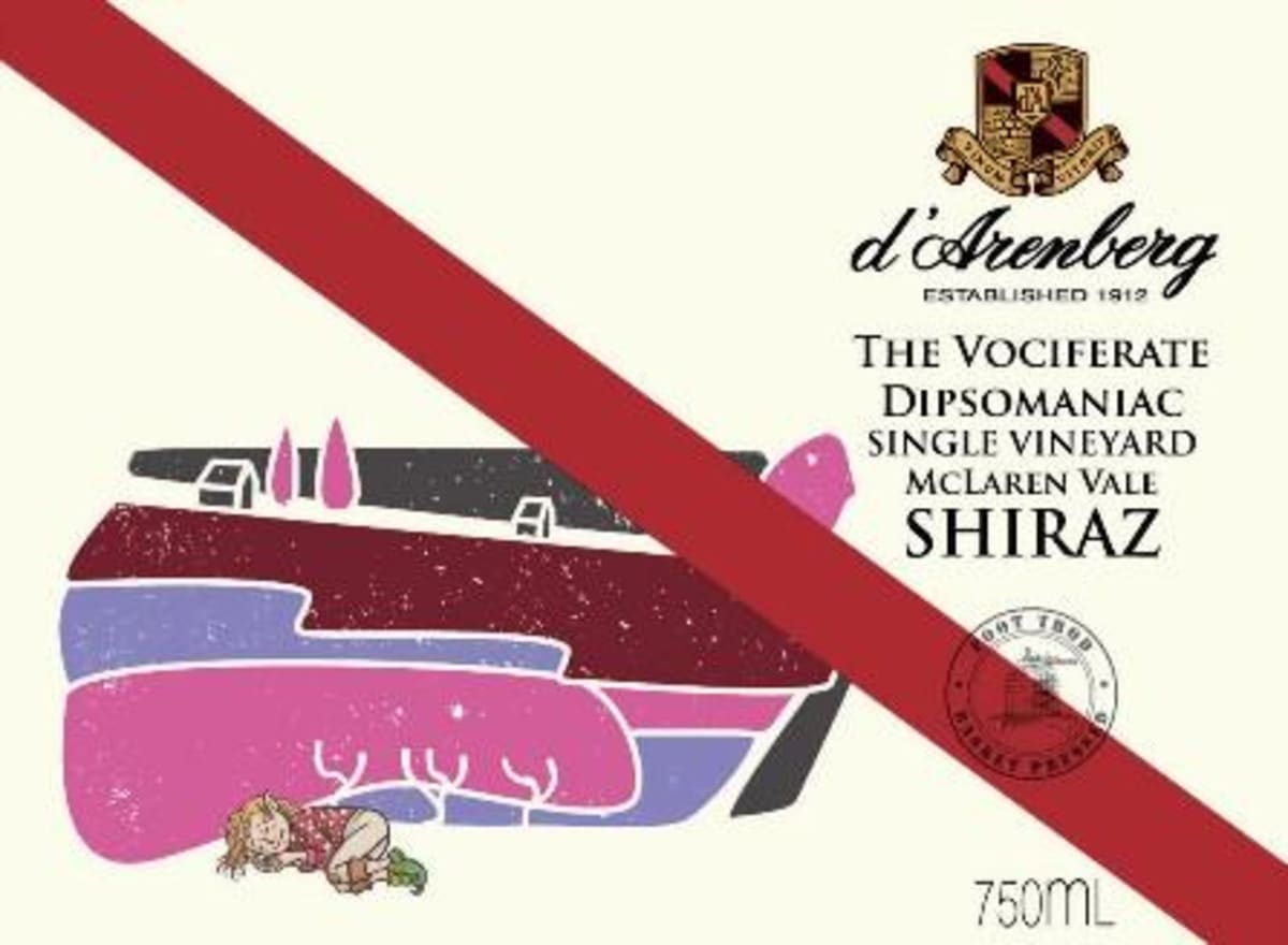 d'Arenberg Single Vineyard The Vociferate Dipsomaniac Shiraz 2012 Front Label